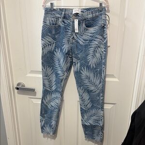 Current/Elliott Blue Leaf Patterned Ankle Jeans